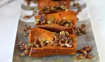 maple roasted honeynut squash with pecan pumpkin seed brittle